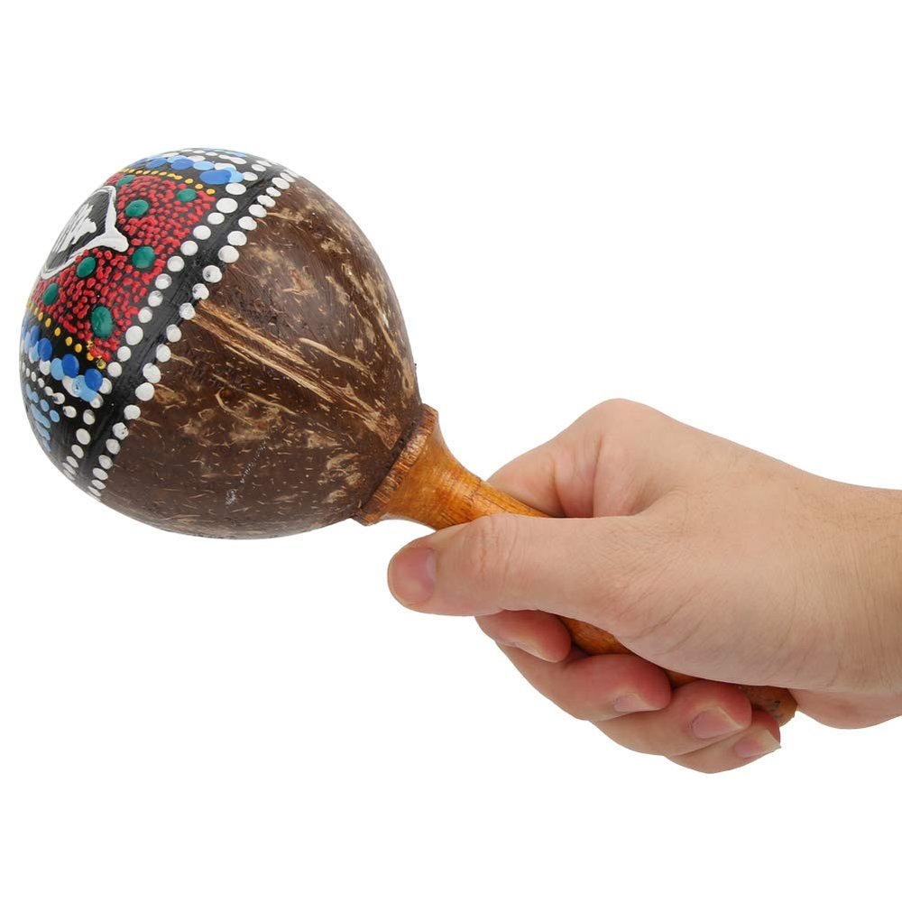 Fesjoy Coconut Shell Musical Sand Hammer for Children Parties and Learning, Durable Reusable Toy for Novices, 8.5 Inches (Coconut Shell and Wood)