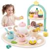 Wooden Play Dessert Toy Pretend Cooking Set with Rack Learning Girls Dessert Cutlery Model Toy view 1