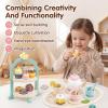 Wooden Play Dessert Toy Pretend Cooking Set with Rack Learning Girls Dessert Cutlery Model Toy view 2
