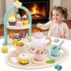 Wooden Play Dessert Toy Pretend Cooking Set with Rack Learning Girls Dessert Cutlery Model Toy view 4