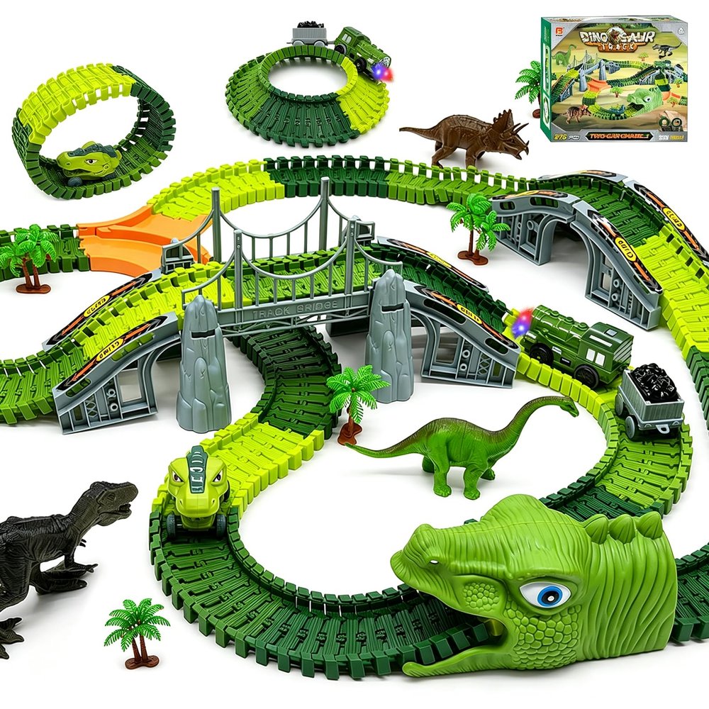 Unimoly Dinosaur Track Toy Set,Kids Ages 3-8, 275Pcs Train & Race Track
