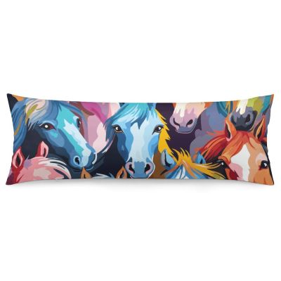 Colorful Cartoon Horses Body Pillow Cover 20x54 Inches - Super Soft Long Pillowcase with Hidden Zipper, Lightweight Breathable Long Body Pillow Cases for Bed Couch Travel