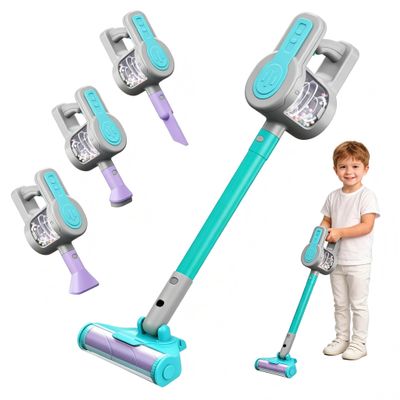 Essovee Kids Vacuum Toy, 4 in 1 Toddler Vacuum Cleaner, Role Play STEM Educational for Girl Boy 3 4 Year Old(Blue)
