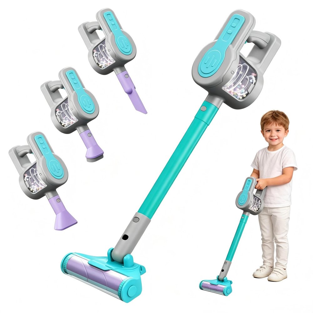 Essovee Kids Vacuum Toy, 4 in 1 Toddler Vacuum Cleaner, Role Play STEM Educational for Girl Boy 3 4 Year Old(Blue)