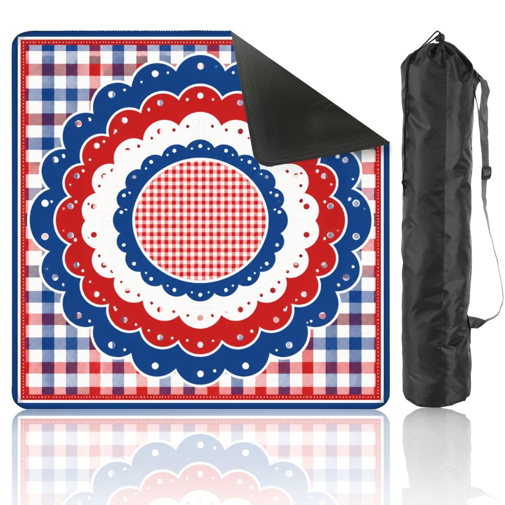 Mahjong Mat with Bag, 31.5 x 31.5 Inch Non Slip Red White Blue Gingham , Gaming Pad for Mahjong, Poker, Dominoes, Card and Board Tile Games