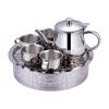 Stainless Steel Tea Set Drinking Toy with Tea Cups and Holder Perfect for Creative Pretend Play Stainless Steel Teaset Toy view 1