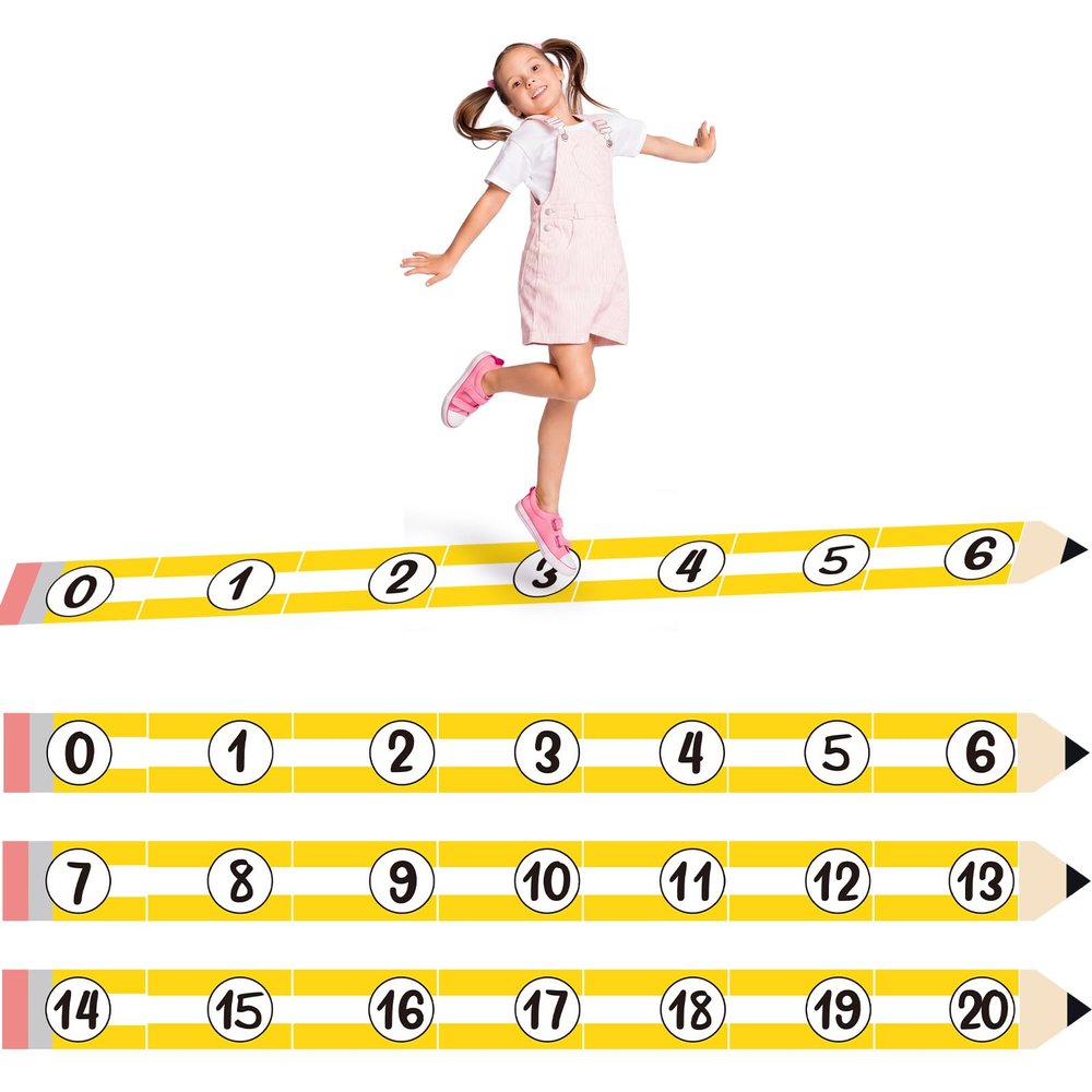 66 Pcs 0-20 Pencil Number Line for Classroom Floor 7" Back to School Supply