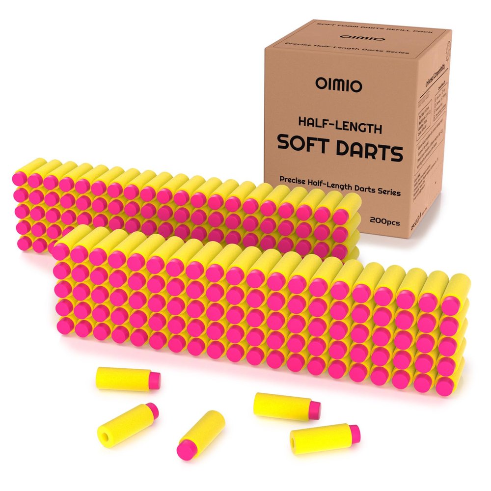 OIMIO Half Length Short Darts 200PCS Compatible with Nerf Pro, Dart Zone Nexus Pro, Aeon Pro, Max Stryker, Worker Short Dart Blasters, Foam Dart Refill Pack (yellow1.4)