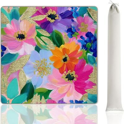 33"x33" Watercolor Colorful Flower Impasto Whimsical Mahjong Mat for Table Noise Reduction Anti Slip Mah Jongg Mat with Carrying Bag for American Mahjong Poker Board Games Card Games & Dominoes
