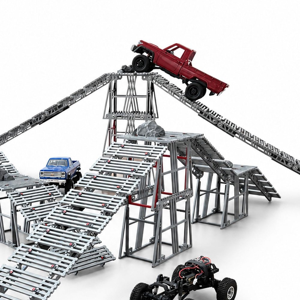 Super Sized RC Bridge Obstacles for 1/30 1/24 1/18 1/12 RC Crawler Trucks, Indoor Rock Crawling Course with Stackable Towers & Ramps (RC Cars Not Included)