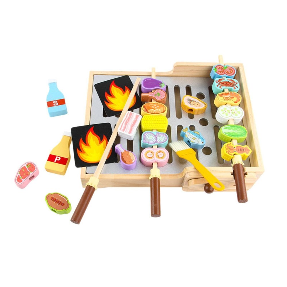 Xgdsnly Wooden Barbecue Playset Fine Motor Skills Toy Barbecue Grill Realistic Design Wooden Grill Toy for Children, Playroom