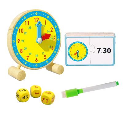 JISADER Teaching Clock Puzzle Clock Learning Toy Hour Minute Second Cognition Preschool Calendar Clock Educational Learning Polished Wood Material