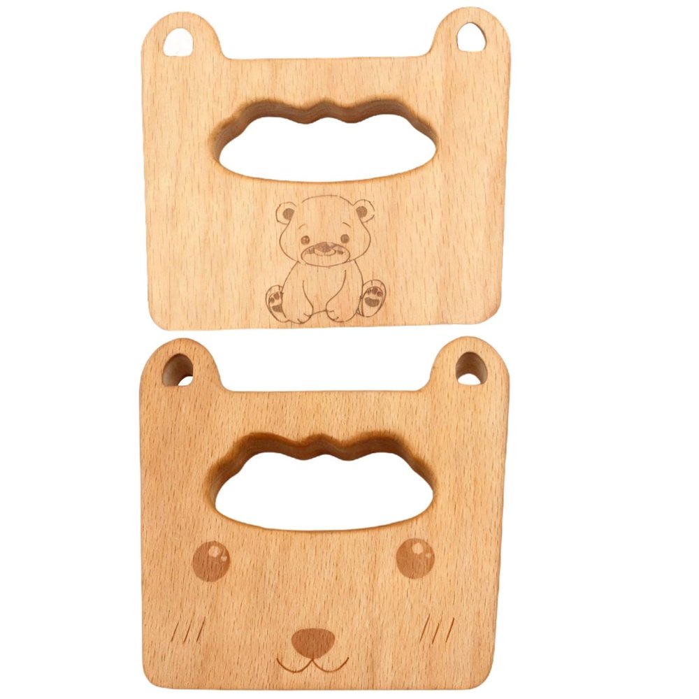 Tressify 2 Pcs Children's Chef Knife Set, Beech Wood, 4.7 in / 12 cm, Wooden Tools for Safe Cutting of Veggies Fruits, Cute Bear & Cat Design, Ergonomic for Kids