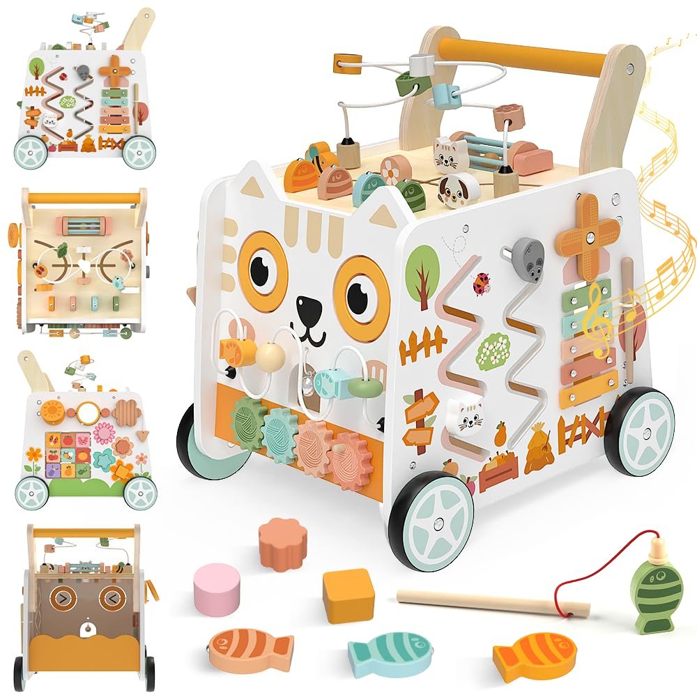 Weilim Wooden Baby Walker - 16-in-1 Montessori Push Walker Toys, 12 Months+