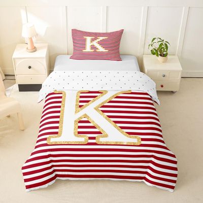 Erosebridal Initial Letter K Toddler Duvet Cover Red and White Striped Comforter Cover for Kids Teens Geometric Stripes Lines Bedding Set Modern Minimalism Simple Art Bed Set with Zipper