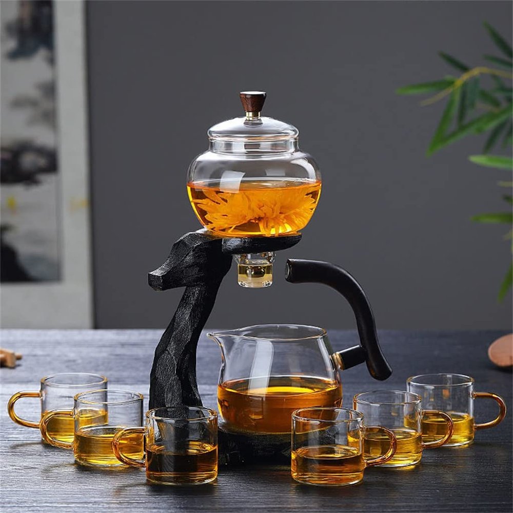 OBKSEB Glass Tea Set Kitchen Loose Infusers Kettles Cooking Tea Maker Glasses Magnetic Teapot Set(D,Teapot 6Pcs Cup)