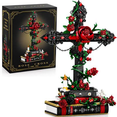 modopia Gothic Cross & Roses Flower Bouquet Building Set, Botanical Skull Skeleton Pot Building Kit, Home Office Table Decoration, Valentine's Day Christmas for Women Adults (1334 PCS)