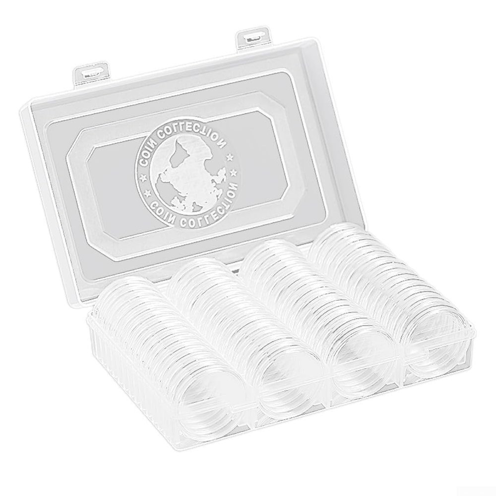 Coin Capsule Storage Box with Adjustable Foam Washers, 60-Piece Professional Coin Holder Case for 19mm to 41mm Collectible, Secure Double-Layer Protection Organizer for Collection Display