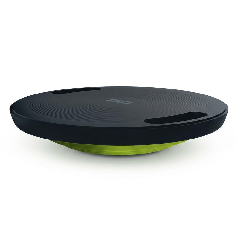 TKO Portable Wobble Balance Board for Core Stability and Standing Desk Use | Non-Slip Plastic Trainer with Handles | Ideal for Strength Training, Recovery, and Home Fitness - Black Yellow