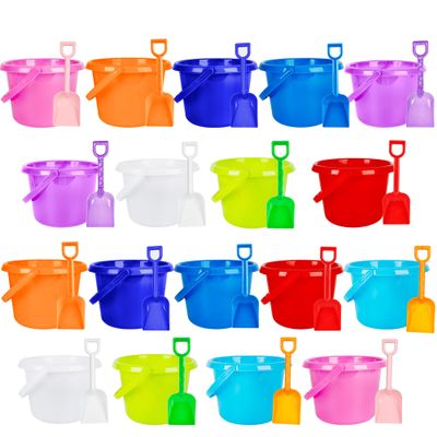 36 Pcs 7.5 Inch Beach Bucket and Shovel Set 18 Plastic Beach Buckets Include 18 Sand Shovel Sand Pail Bulk for Summer Seaside Pool Party, 9 Colors