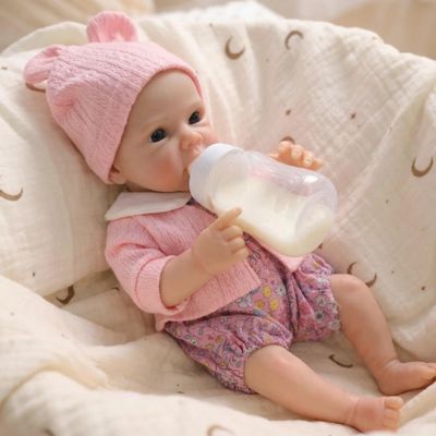 Vivetha 12 Inch Solid Silicone Baby Doll, Squishy Realistic Reborn Baby Dolls Newborn Girl, Lifelike Washable Preemie Toy with Blue Eyes and Bear Hat for Pacifier Feeding Play