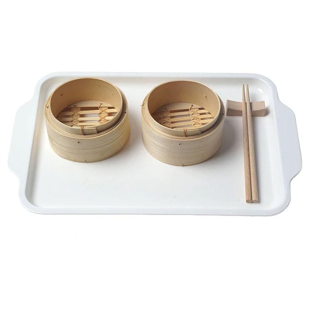 lstyty Montessori Bamboo Steamer & Chopsticks Work Set, Fine Motor Skill Toy, Hand-Eye Coordination Training Kit with Tray
