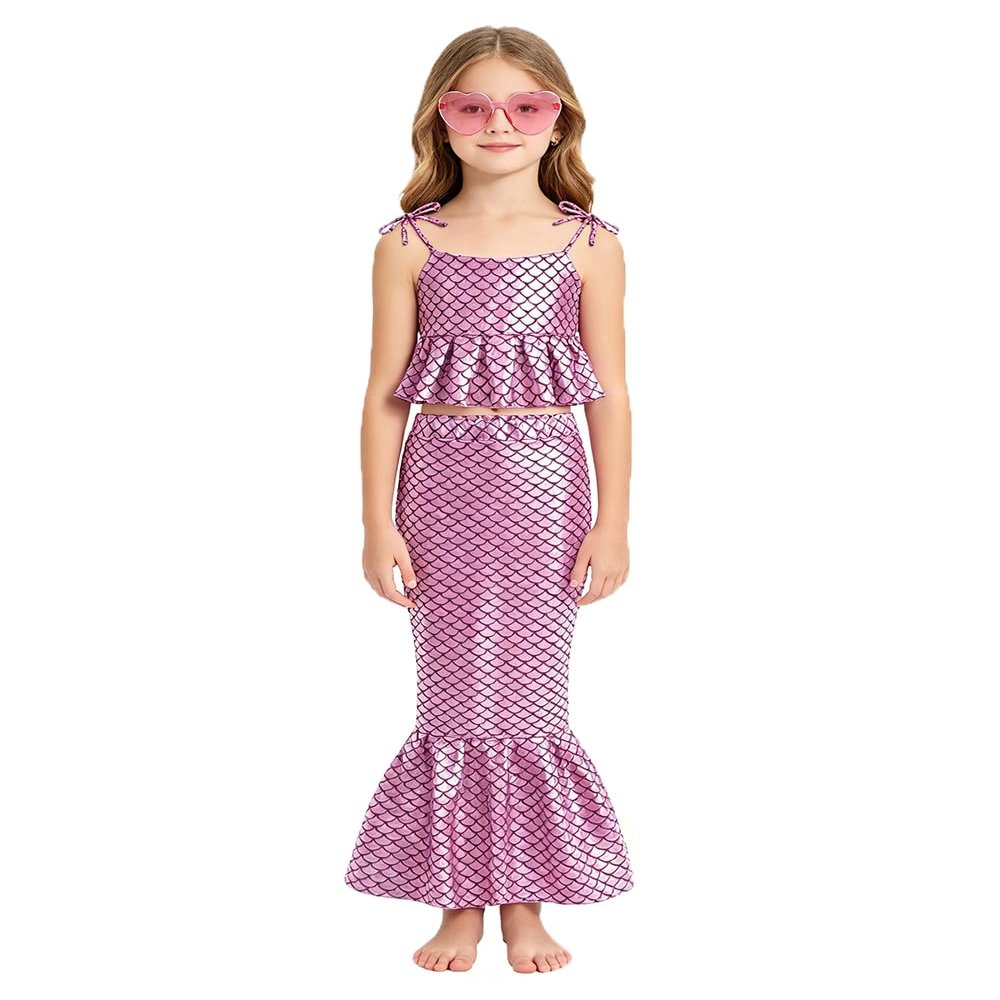 Guiwuqk Light Pink for Girls Mermaid Dress 12 Long Skirts Mermaid Sleeveless Tie Shirts Top