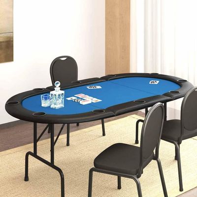 Basinlix Blue Folding Poker Table with Felt Surface and Padded Rim, Engineered Wood and Steel Frame, Oval Shape Seating 10 Players, Foldable Card Game Table for Casino Blackjack Tournament Playroom