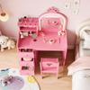 JoanKaren Pink Kids Vanity Chair 3-Color Touch Light Mirror Storage Drawer view 3