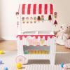Costzon Ice Cream Cart Playset, Wooden Grocery Store w/Display Rack & Shelves, Frozen Compartment, 2 Large Wheels, Push Handle, 16 PCS Play Food, Toddler Ice Cream Trunk Toy Set for Boys Girls 3+ view 2