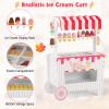 Costzon Ice Cream Cart Playset, Wooden Grocery Store w/Display Rack & Shelves, Frozen Compartment, 2 Large Wheels, Push Handle, 16 PCS Play Food, Toddler Ice Cream Trunk Toy Set for Boys Girls 3+ view 3