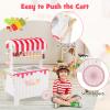 Costzon Ice Cream Cart Playset, Wooden Grocery Store w/Display Rack & Shelves, Frozen Compartment, 2 Large Wheels, Push Handle, 16 PCS Play Food, Toddler Ice Cream Trunk Toy Set for Boys Girls 3+ view 4