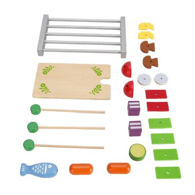 Fauitay Kids Wooden BBQ Grill Playset Interactive Wooden Barbecue Play Food Set with Kitchen Accessories for and Family Bonding