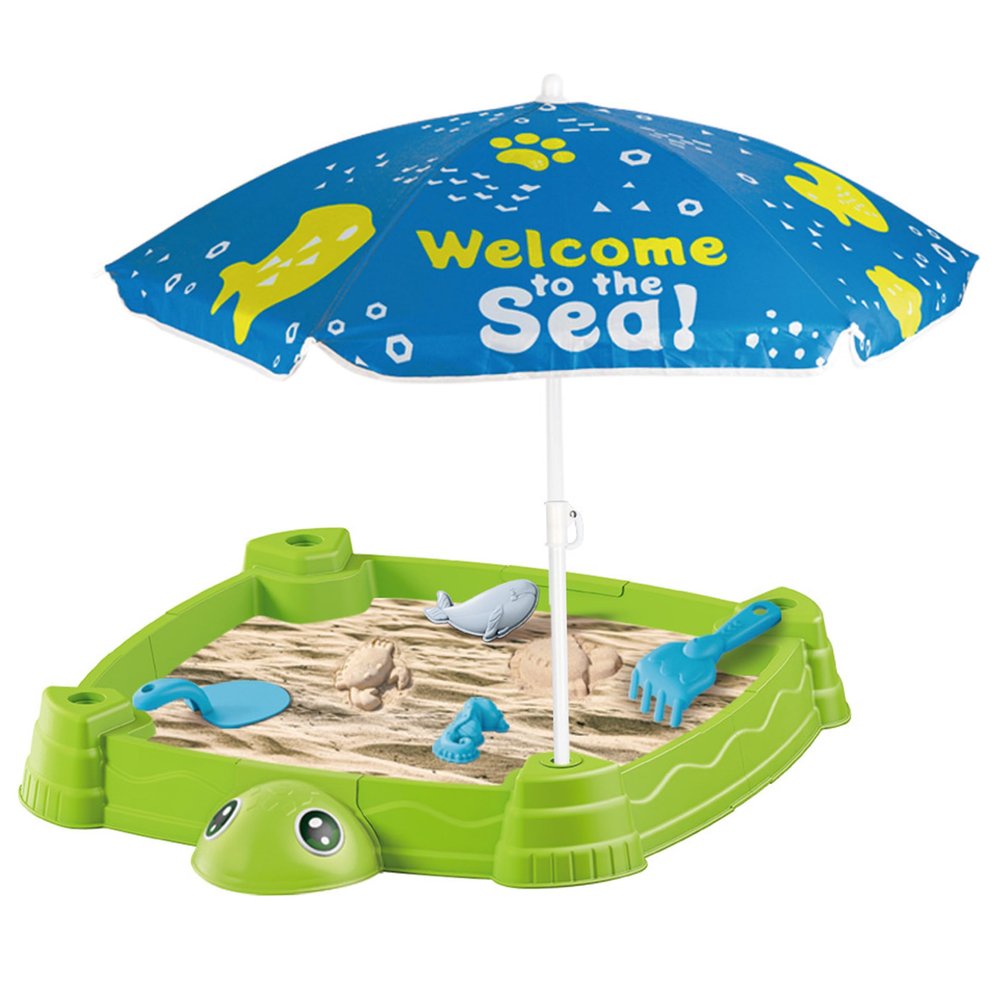 Kurvorath Water Table with Umbrella - Turtle Shape Sand & Water Play Table, Outdoor Sand Box with Lid for Toddlers