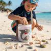 AtiMing Personalized Mesh Beach Bag for Kids, Cylindrical Custom Name Children's Seashell Collecting Bags with Zipper & Adjustable Strap, Sand Sandproof Storage Tote for Boys & Girls - Grey Shark view 2