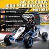 MOOITZ 24V Electric Go Kart for Kids, Drift Kart Dual 200W Motors, Durable Wheels & Metal Frame, Ride on Toy with Music Function and LED Lights for Kids Aged 6+, Blue view 3