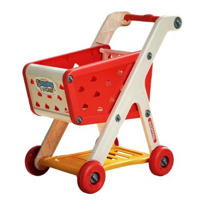 Fonowx Shopping Cart Toy Pretend Play Food Groceries Kids Grocery Cart Trolley Organizer Interactive Kitchen Role Play Pp Material Suitable for Home, Red