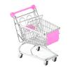 Wswqop Mini Shopping Cart Toy Featuring Metal Storage Basket Trolley Organizer Pretend Play Suitable for Kids Desktop Home Gift Giving, Rose red view 1