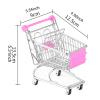 Wswqop Mini Shopping Cart Toy Featuring Metal Storage Basket Trolley Organizer Pretend Play Suitable for Kids Desktop Home Gift Giving, Rose red view 3