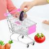 Wswqop Mini Shopping Cart Toy Featuring Metal Storage Basket Trolley Organizer Pretend Play Suitable for Kids Desktop Home Gift Giving, Rose red view 4