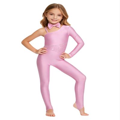 Sxiwei Kids Cat Unitard for Dance Animal Role Play Dress Up Long Pants Jumpsuits with Tail and Bowtie Neckwear Pink 8