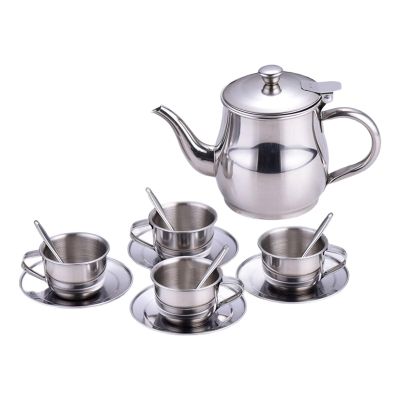 Simulation Drink Set Stainless Steel Design Tea Cup Pots Set for Safe Afternoon Party Entertainment Activity Roleplay Pots Toy