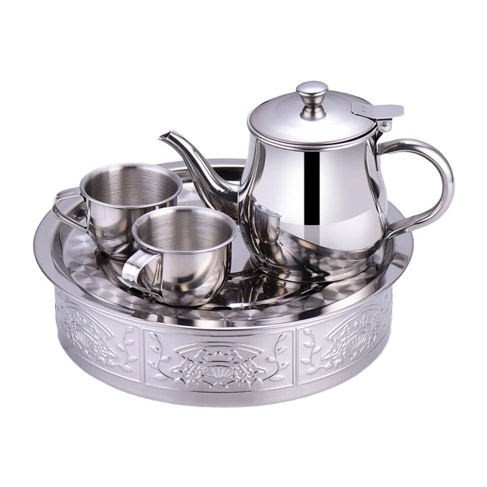Simulation Drink Set Stainless Steel Design Tea Cup Pots Set for Safe Afternoon Party Entertainment Activity Roleplay Pots Toy