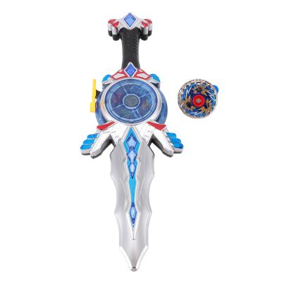 ToysCentral Basics Glowing Metal Spinning Top and Sword Launcher Battle Set Toy with Music for Kids,Interactive Battle Mode,Hand Eye Coordination Toy for Children,Plastic Material 5.12x1.57x13.78in