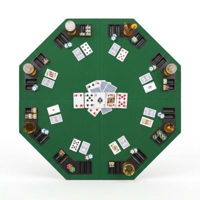 JOINLAUXE 48 Inch Octagon Folding Poker Table Top, Green Tabletop with Cup Holders & Chip Trays, Portable 4-Fold Texas Hold'em for Blackjack Home Game Nights, Up to 8 Players, Carry Bag Included