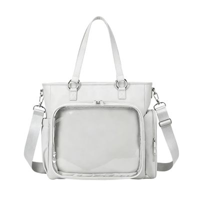 YFGBCX Ita Bag Backpack with Clear Window, Large Crossbody Tote Handbag for 16-Inch Laptop & Anime Badge Collection (Gray)