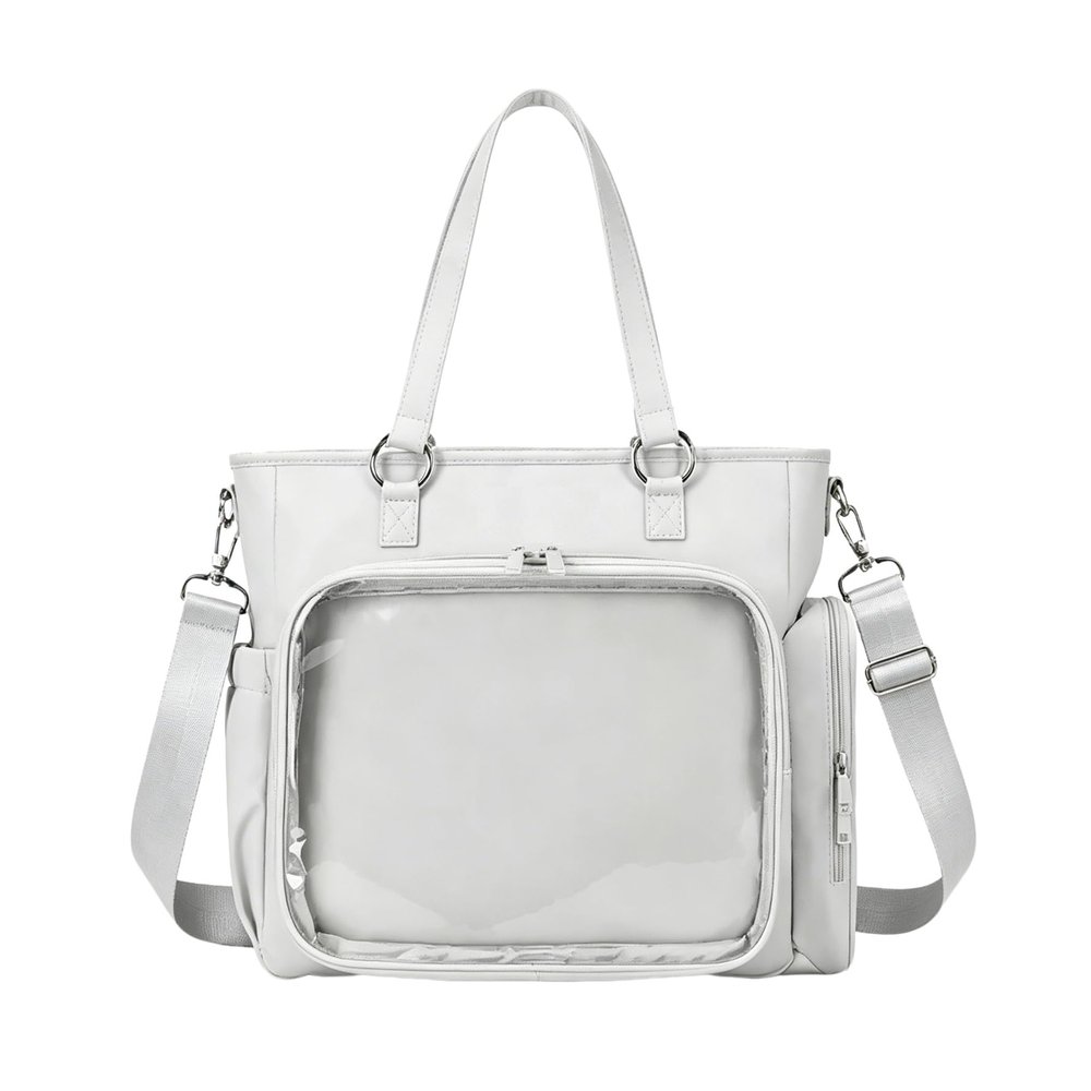 YFGBCX Ita Bag Backpack with Clear Window, Large Crossbody Tote Handbag for 16-Inch Laptop & Anime Badge Collection (Gray)