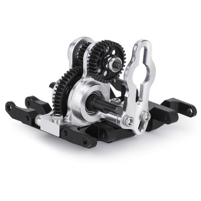 1/24 RC Crawler Transmission Upgrade, Ultralight CNC Aluminum Gearbox with Hardened Steel Gears, Delrin Skid Plate, Low Center of Gravity Rear Motor Mount for SCX24 AX24