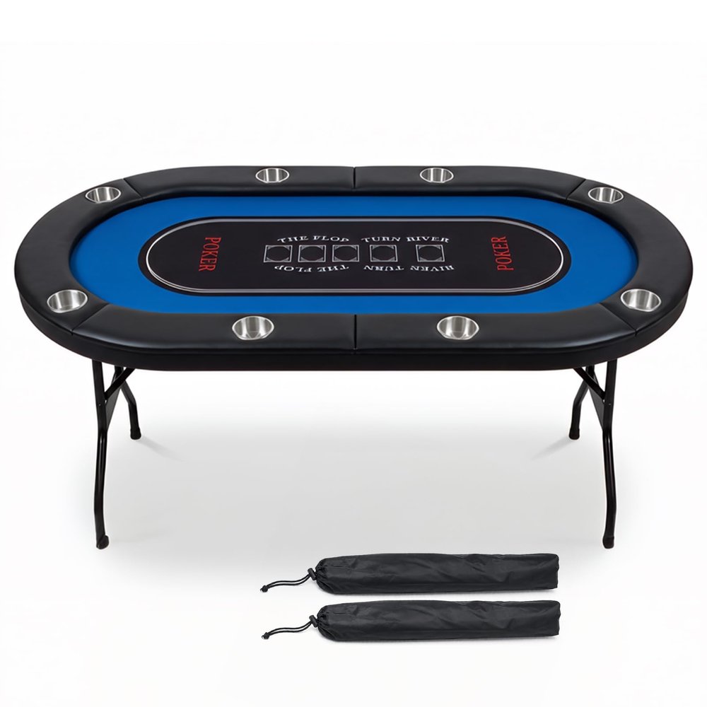 70x35 Inch Folding Poker Table for 8 Players for Texas Hold'em & Blackjack