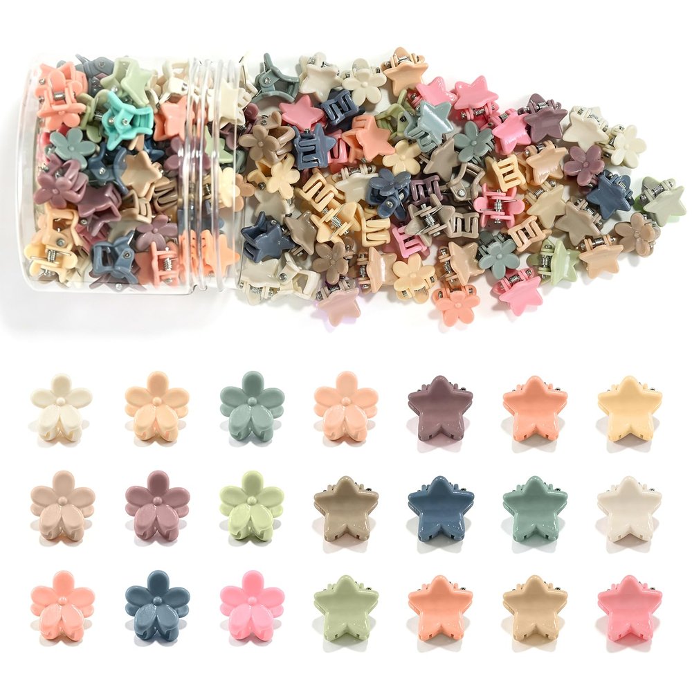 100Pcs Mini Flower Hair Clips, Hair Accessories (Dark Morandi-Flower+Star)